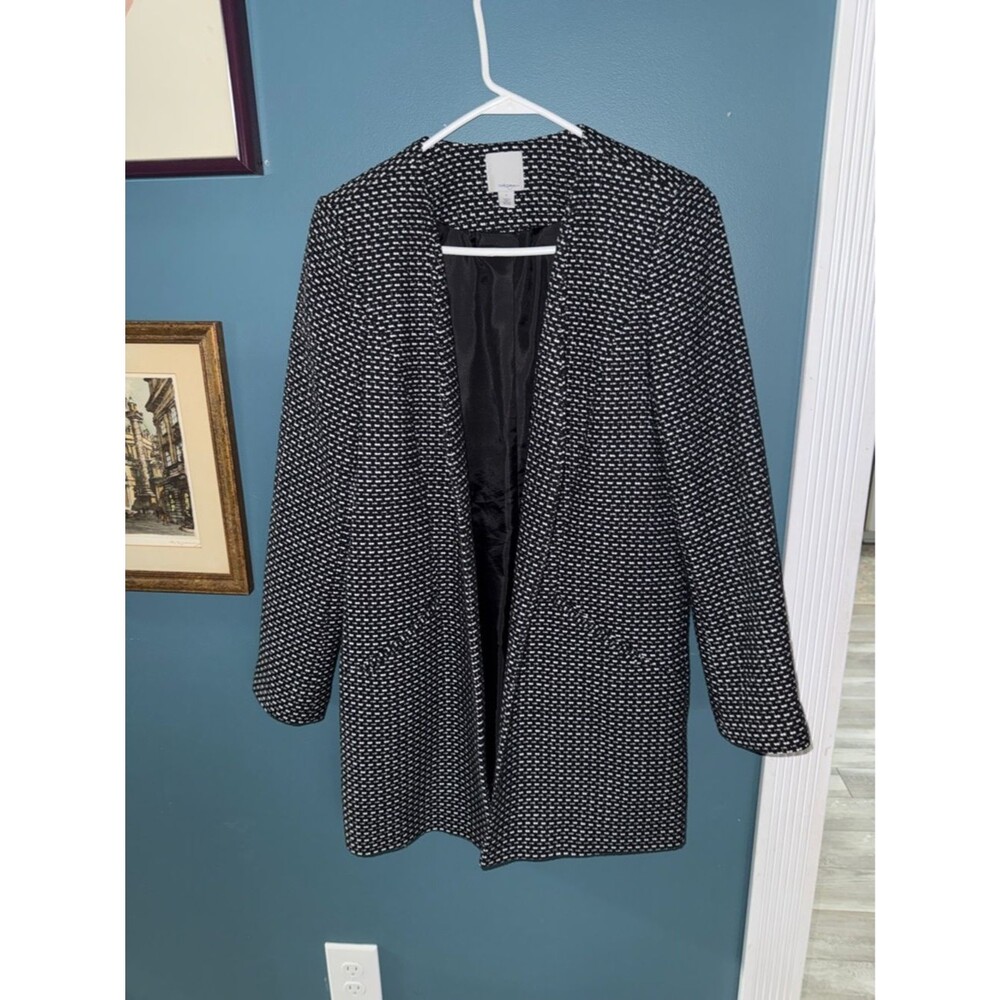 Halogen Black and White Textured Open-Front Pea Coat
